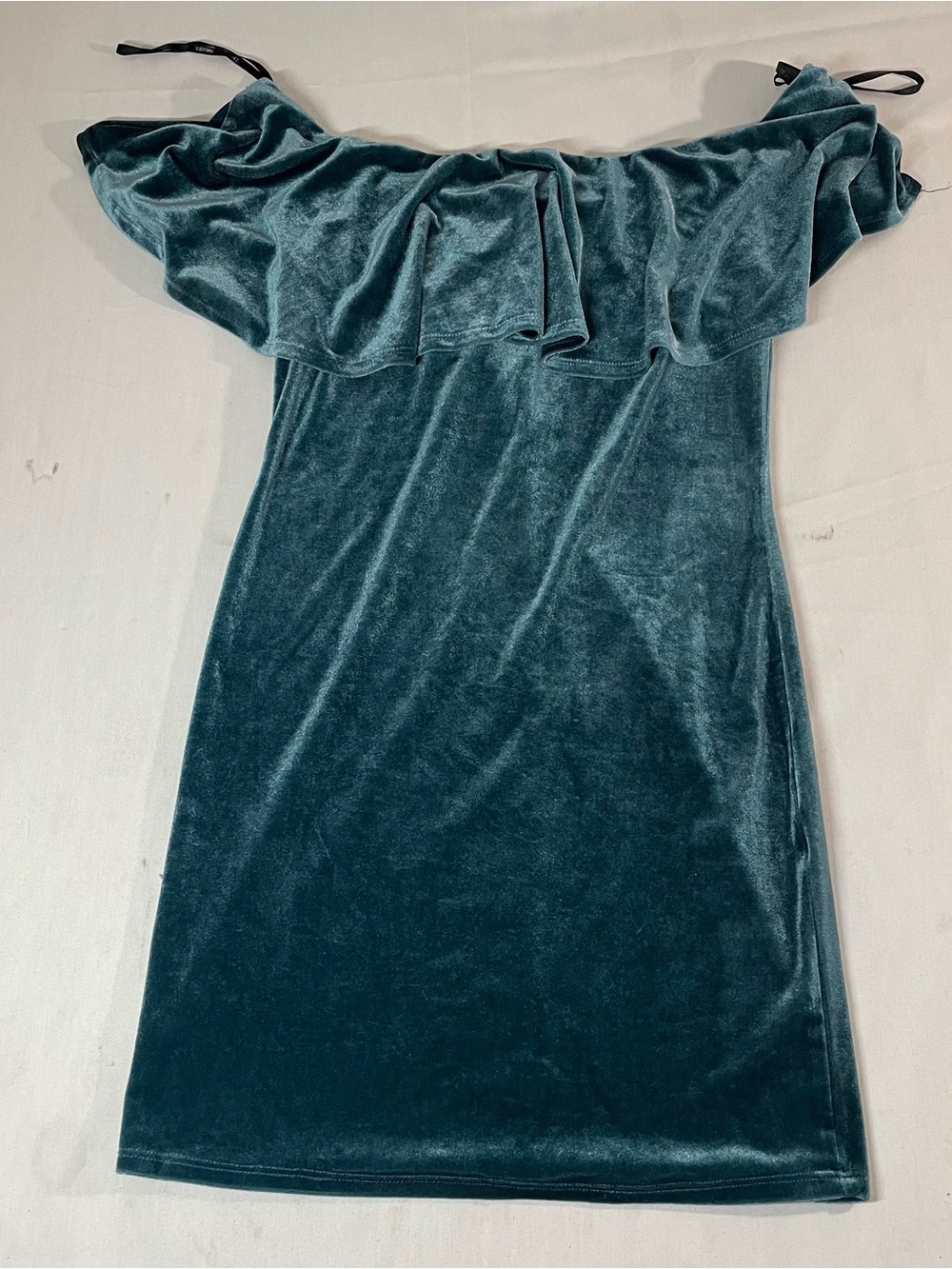 Forever 21 Teal One-Shoulder Velvet Ruffle Dress